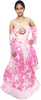 A woman wearing an off-shoulder pink gown Handmade beaded decorative with white patterns and beaded details.