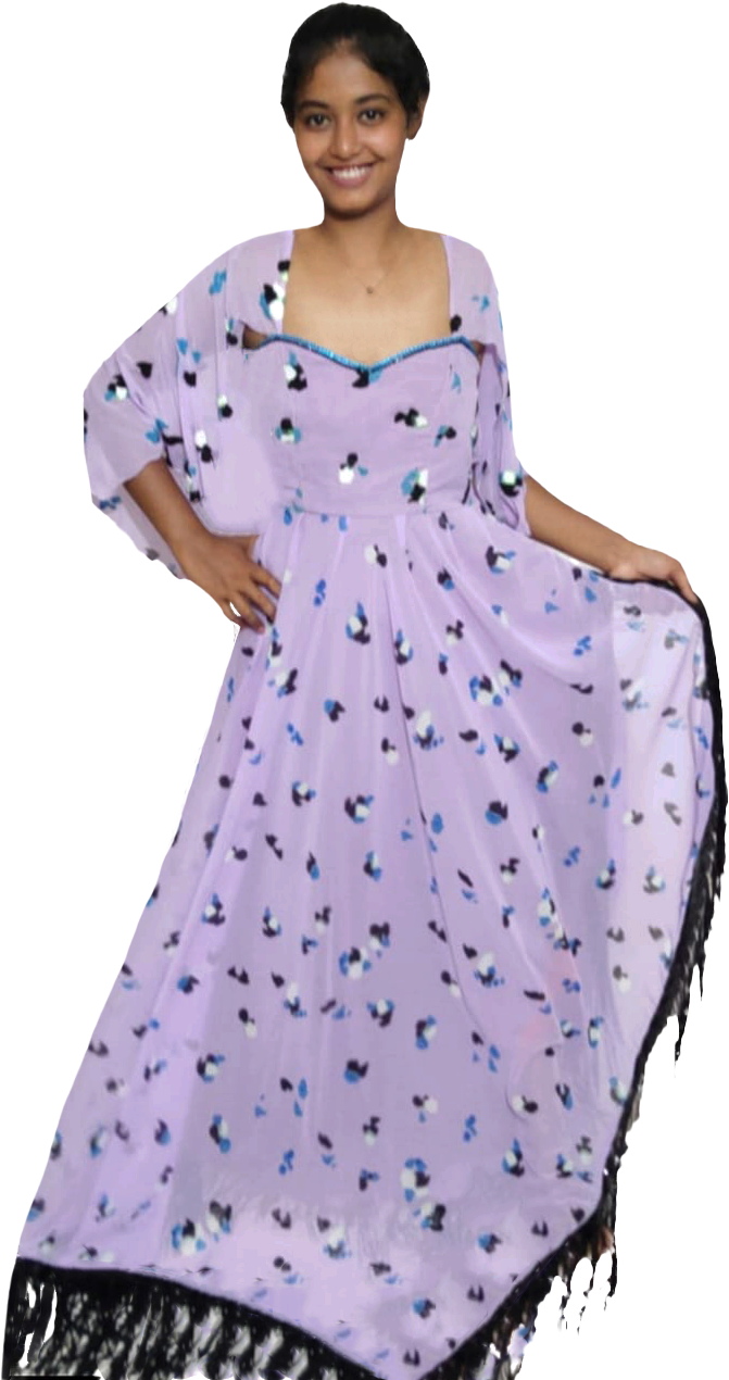 Light Purple Floral Patterns Matching Lace with Designer Beaded Apparel.