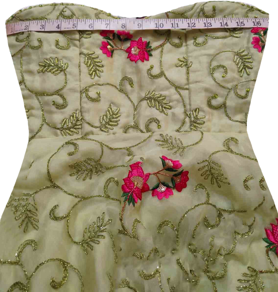 Off Shoulder Light Green Floral Design Fancy Hand Embroidered Beaded Dress