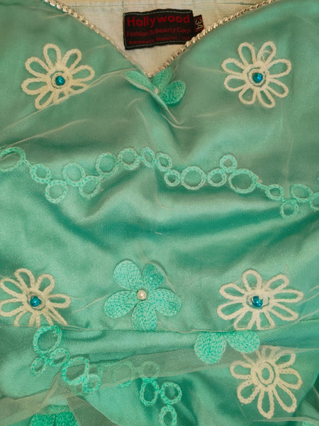 Off Shoulder Light Blue Floral Embroidery Beaded Gown