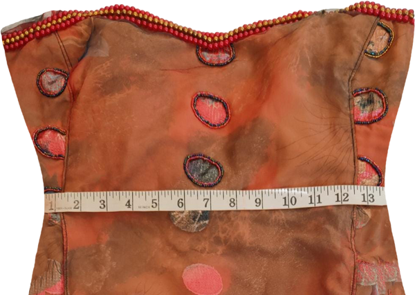 Off Shoulder Traditional Outfit With A Beige Red & Gold Beaded Top And Colorful Skirt