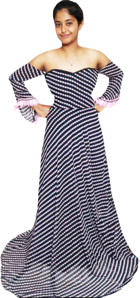 Off-Shoulder Black And Pink Striped  On A White Back Ground
