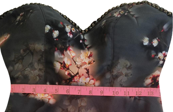 V Neck Half Sleeve  Floral Black Beaded Cherry Blossom Design Dress