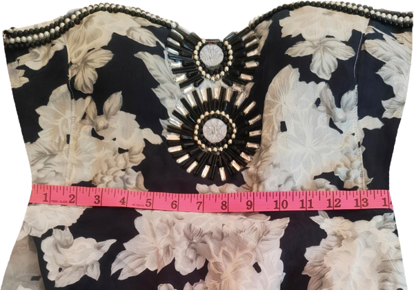 Off Shoulder Floral-Patterned With  Handmade Matching Artful Decorative Beaded Accomplishment