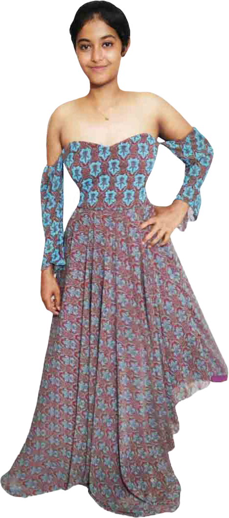 Floral Off Shoulder Hand Stitched Designer Beaded Dress