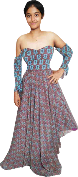 Floral Off Shoulder Hand Stitched Designer Beaded Dress