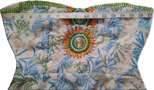 Off Shoulder Handmade Beaded Decorative Floral Design On Printed Apparel