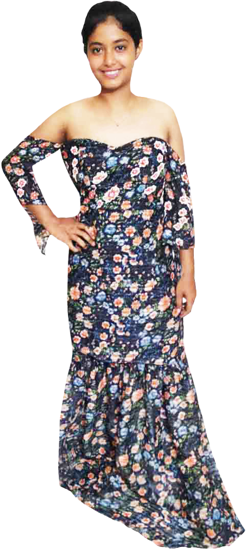 Off Shoulder Floral Patterned Artistic Beaded Embellishment