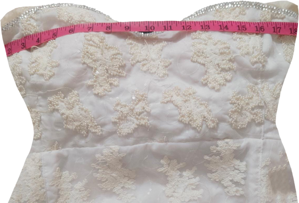 Off Shoulder White Floral Design Hans-Stitched Fancy Beaded Embellishment