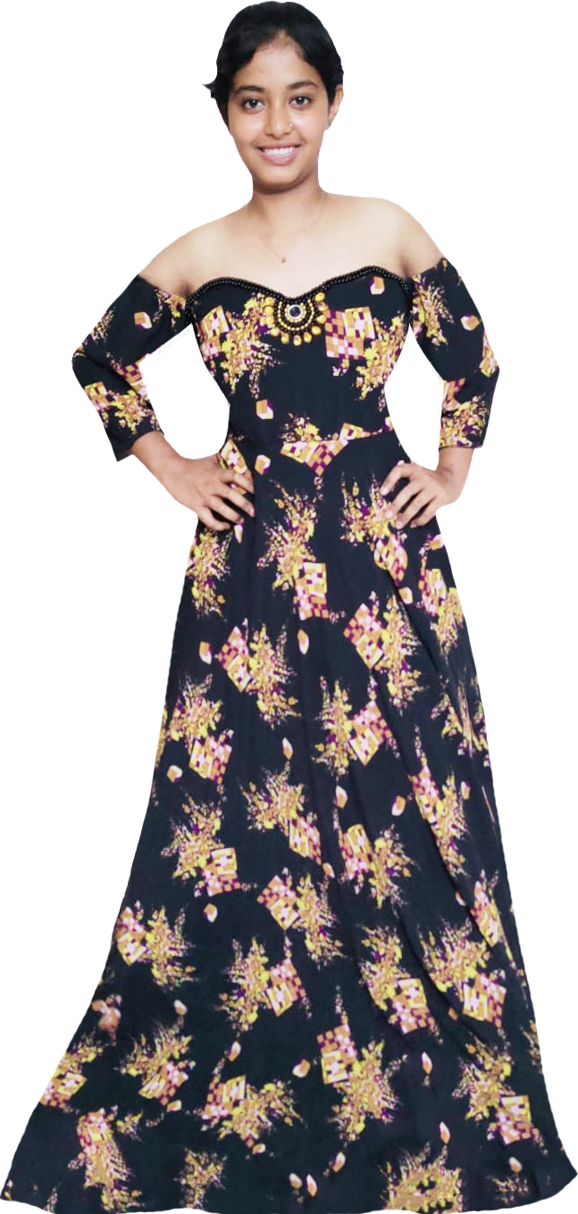 Off Shoulder Floral Gold & Purple Geometric Pattern Artistic Embellishment