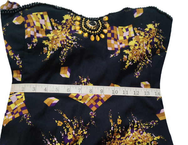 Off Shoulder Floral Gold & Purple Geometric Pattern Artistic Embellishment