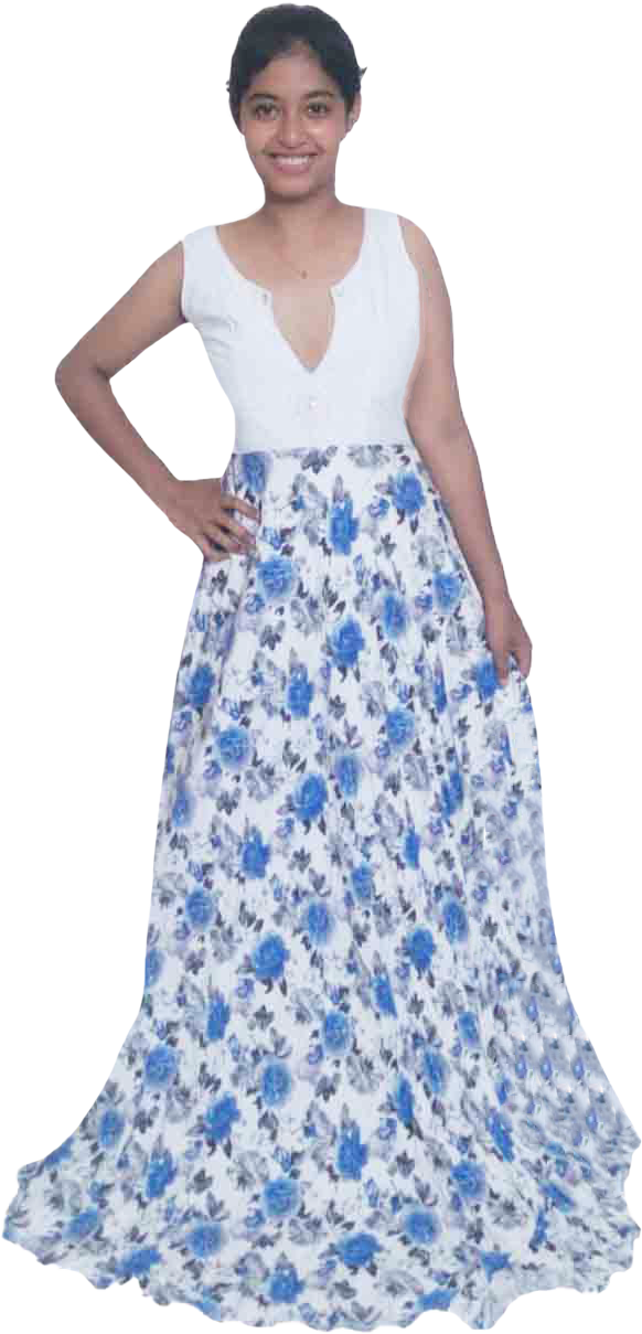 White Top Floral Blue Pearl Beaded Long Width Embellishment