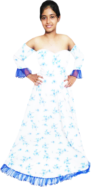 Off Shoulder Arm Sleeve Floral Matching Blue Lace White Background