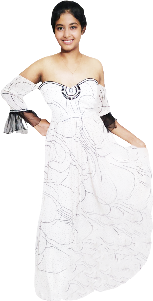 Off Shoulder Hand Stitched Artful Matching Black & White Beaded Decorative Handmade Flower