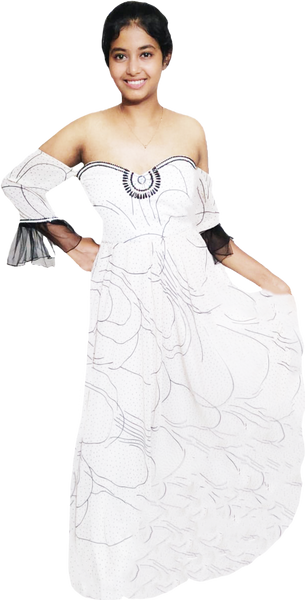 Off Shoulder Hand Stitched Artful Matching Black & White Beaded Decorative Handmade Flower