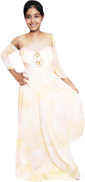 White Gould Pink Off Shoulder Fabulous Artificial Matxching Pearl Beaded Outfit.