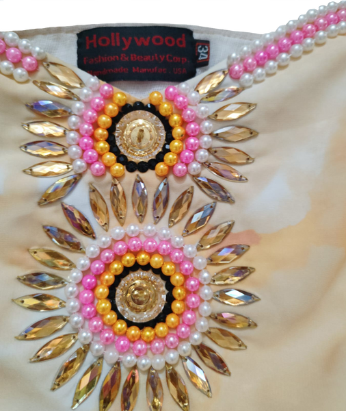 White Gould Pink Off Shoulder Fabulous Artificial Matxching Pearl Beaded Outfit.