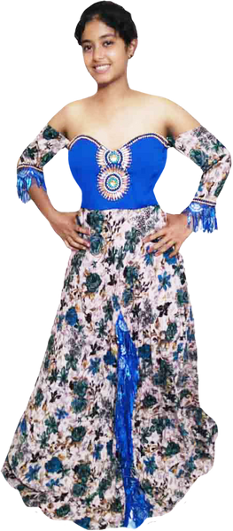 Off Shoulder Stone and Pearl Beded  Handmade-HandStiched Floral Decorative Embellishment