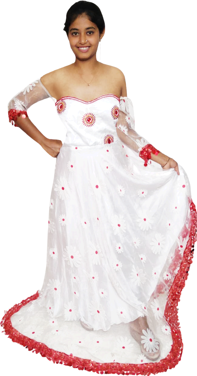 Off Shoulder White & Red Matching Crystal & Pearl Beaded Floral Embellishment