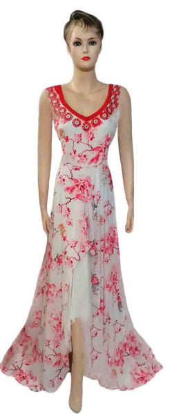 Sleeveless Crystal Beaded Floral Gown. Medium