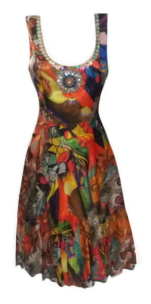 Sleeveless Crystal Beaded Chiffon Short Midi Dress. Medium