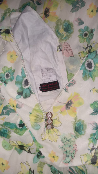 Crystal Beaded Printed Sateen Chiffon Gown. Medium