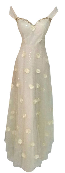 Artful Diamond Beaded Silk Katan Net Gown. Medium