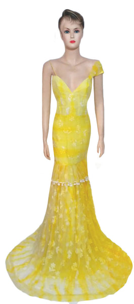 One Shoulder Artful Beaded Chiffon Gown. Medium.