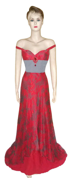 Off Shoulder Crystal Beaded Chiffon Gown. Medium