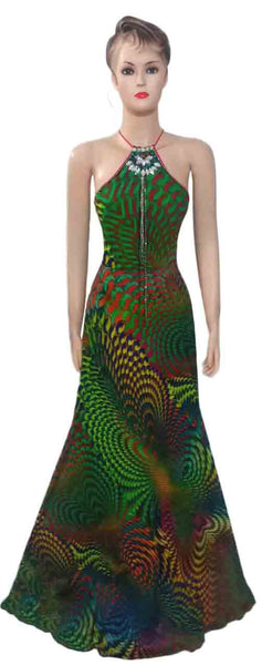 Sleeveless Artful Crystal Beaded Chiffon Gown. Medium