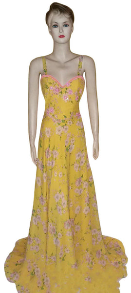 Sleeveless Crystal & Pearl Beaded Georgette Gown.Medium