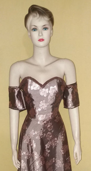 Off Shoulder Pearl Beaded Silk Gown. Medium.