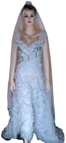 Crystal Beaded Designer Silk Net Wedding Gown. Small.