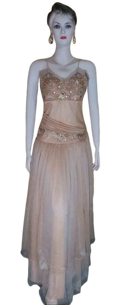 Sleeveless Crystal Beaded Golden Gown. Medium