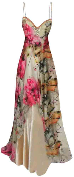 Pearl & Crystal Beaded Sleeveless Silk Gown. Medium.