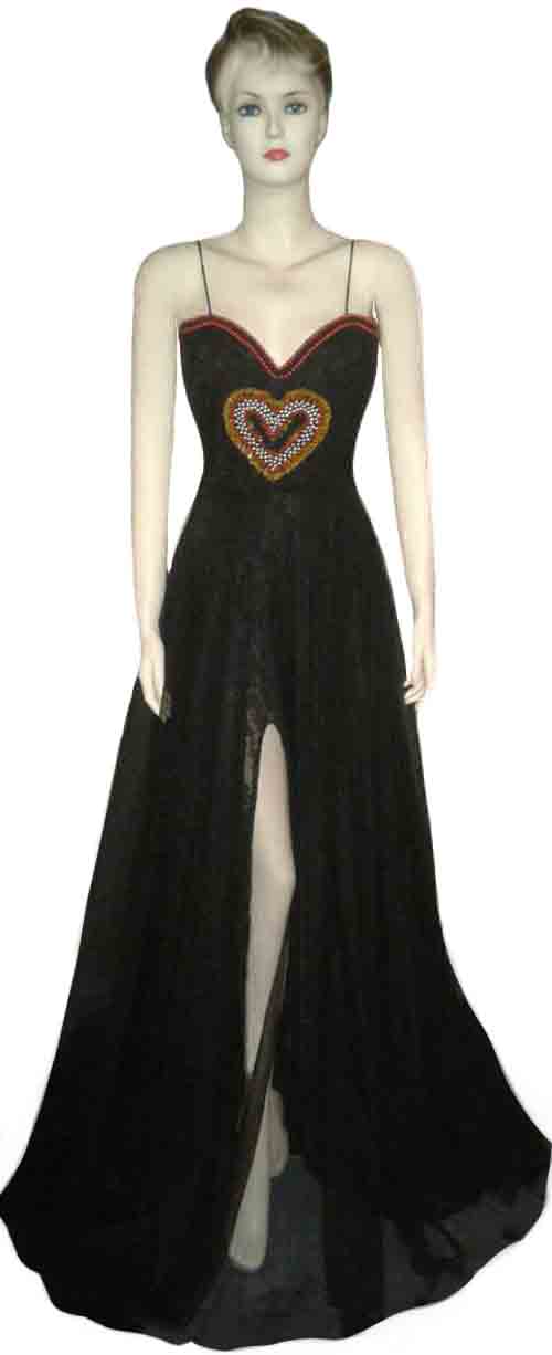 Pearl & Crystal Beaded Sateen Katan Net Valentine Gown. Medium.