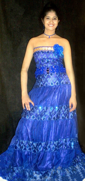 Sleeveless Crystal Beaded Designer Silk Gown.  Small.
