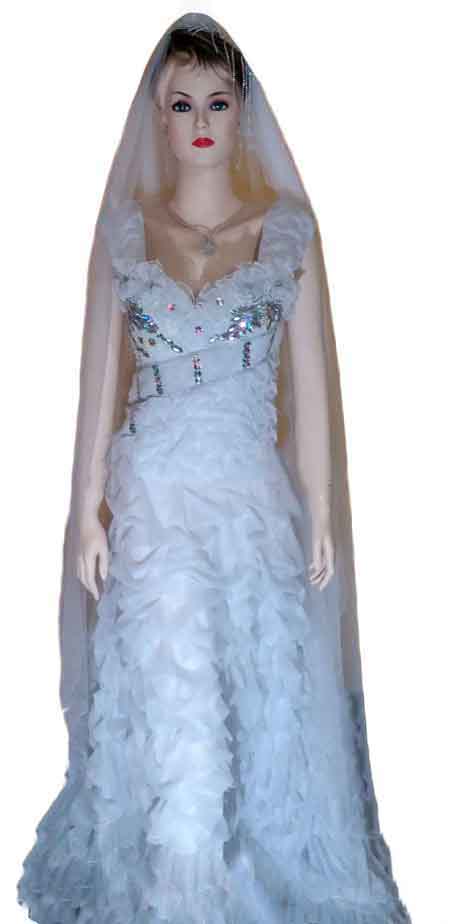 Sleeveless Crystal Beaded designer Wedding Gown. Small