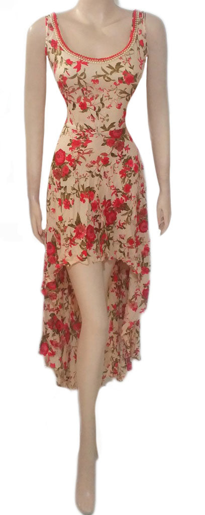 Pearl Beaded Floral Linen Dress. Medium