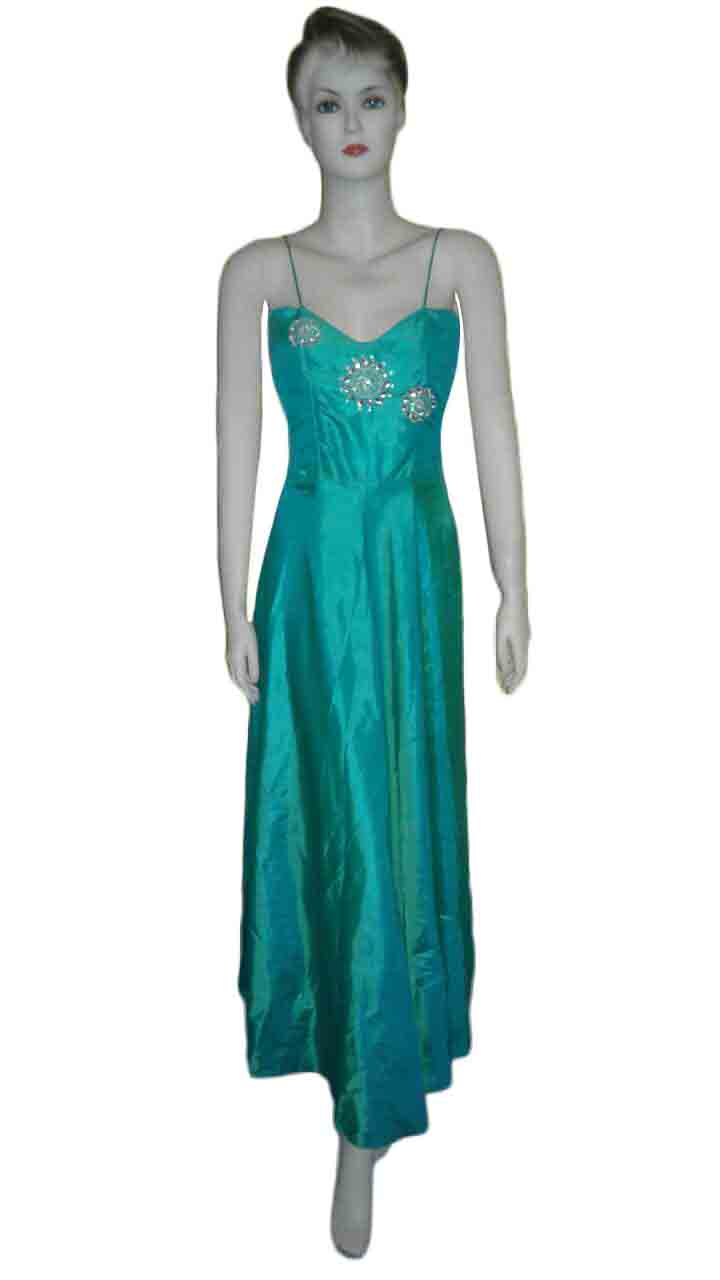 Sleeveless Crystal Beaded Designer Silk Dress. Medium
