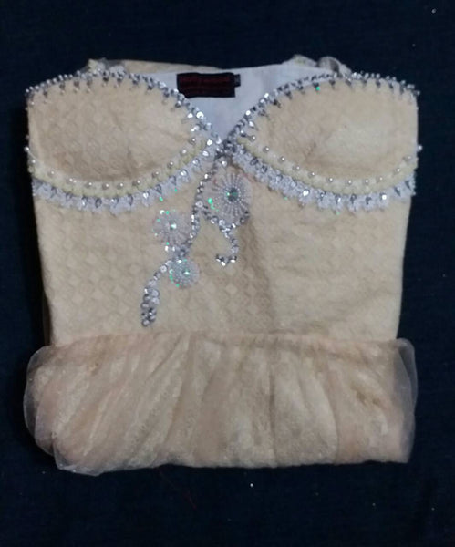 Sleeveless Crystal & Pearl Beaded Sateen Silk Net Dress. Medium