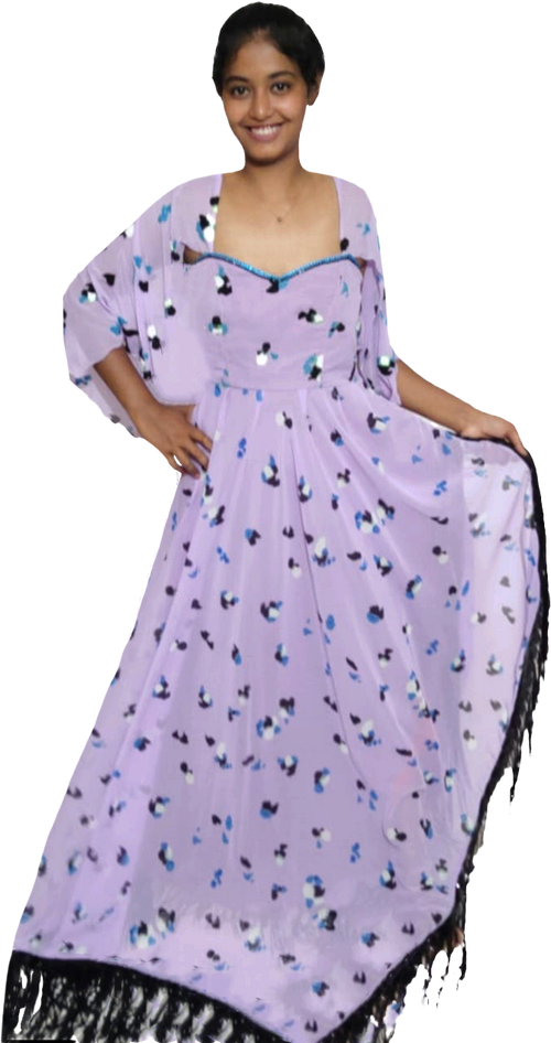 Light Purple Floral Patterns Matching Lace with Designer Beaded Apparel.