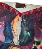 Colorful fabric with floral patterns and a 'Hollywood' label.