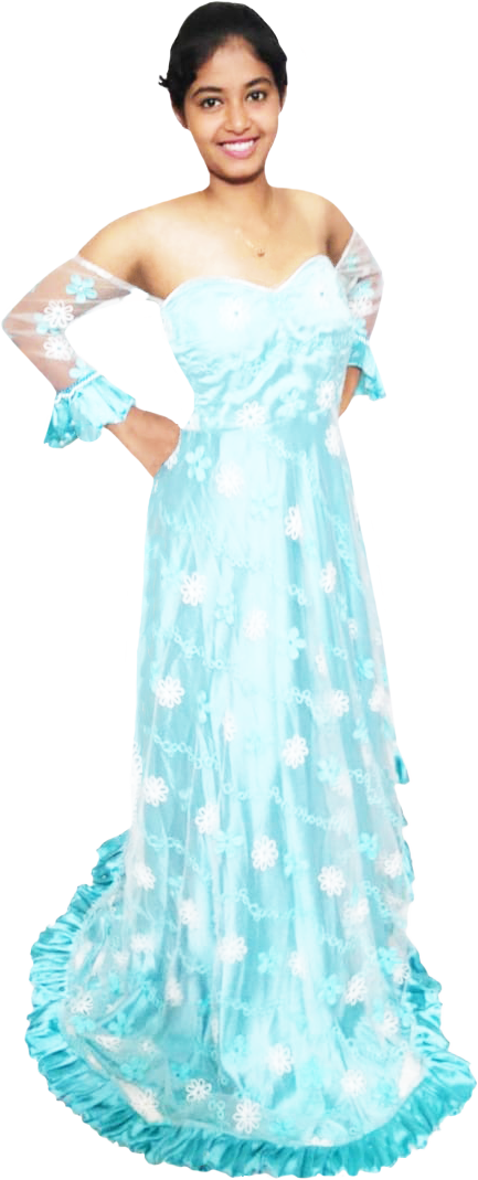 Off Shoulder Light Blue Floral Embroidery Beaded Gown