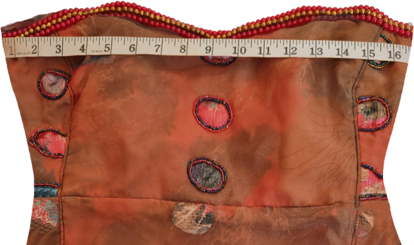 Off Shoulder Traditional Outfit With A Beige Red & Gold Beaded Top And Colorful Skirt