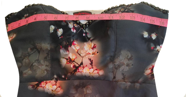 V Neck Half Sleeve  Floral Black Beaded Cherry Blossom Design Dress