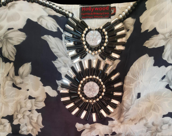 Off Shoulder Floral-Patterned With  Handmade Matching Artful Decorative Beaded Accomplishment