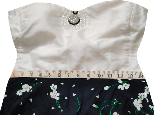 Off Shoulder White Top Floral Design Printed Skirt.