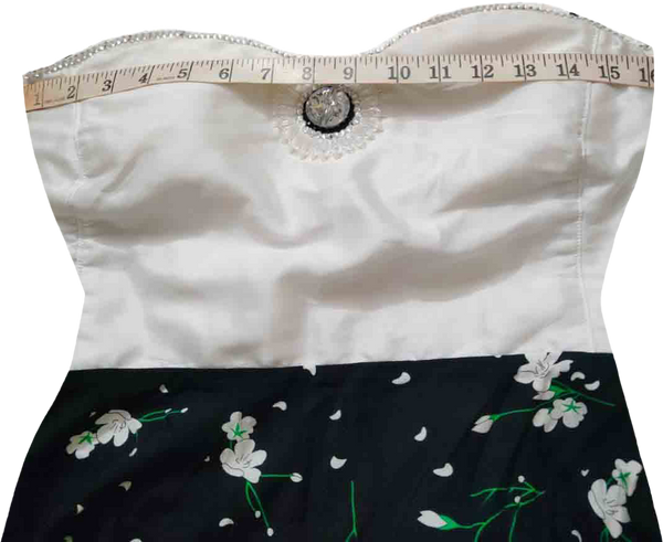 Off Shoulder White Top Floral Design Printed Skirt.