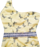 One Shoulder Yellow Beaded Butter Fly Design With Matching Lace.